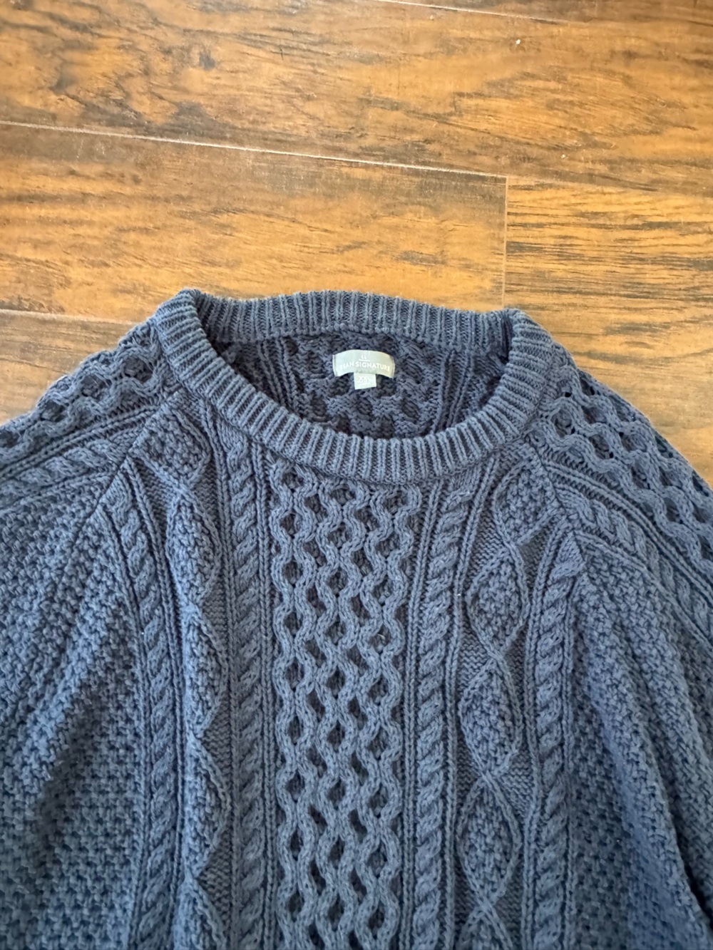 L.L. Bean Signature Fisherman Cable blue 3D Mens Sweater Size XXL